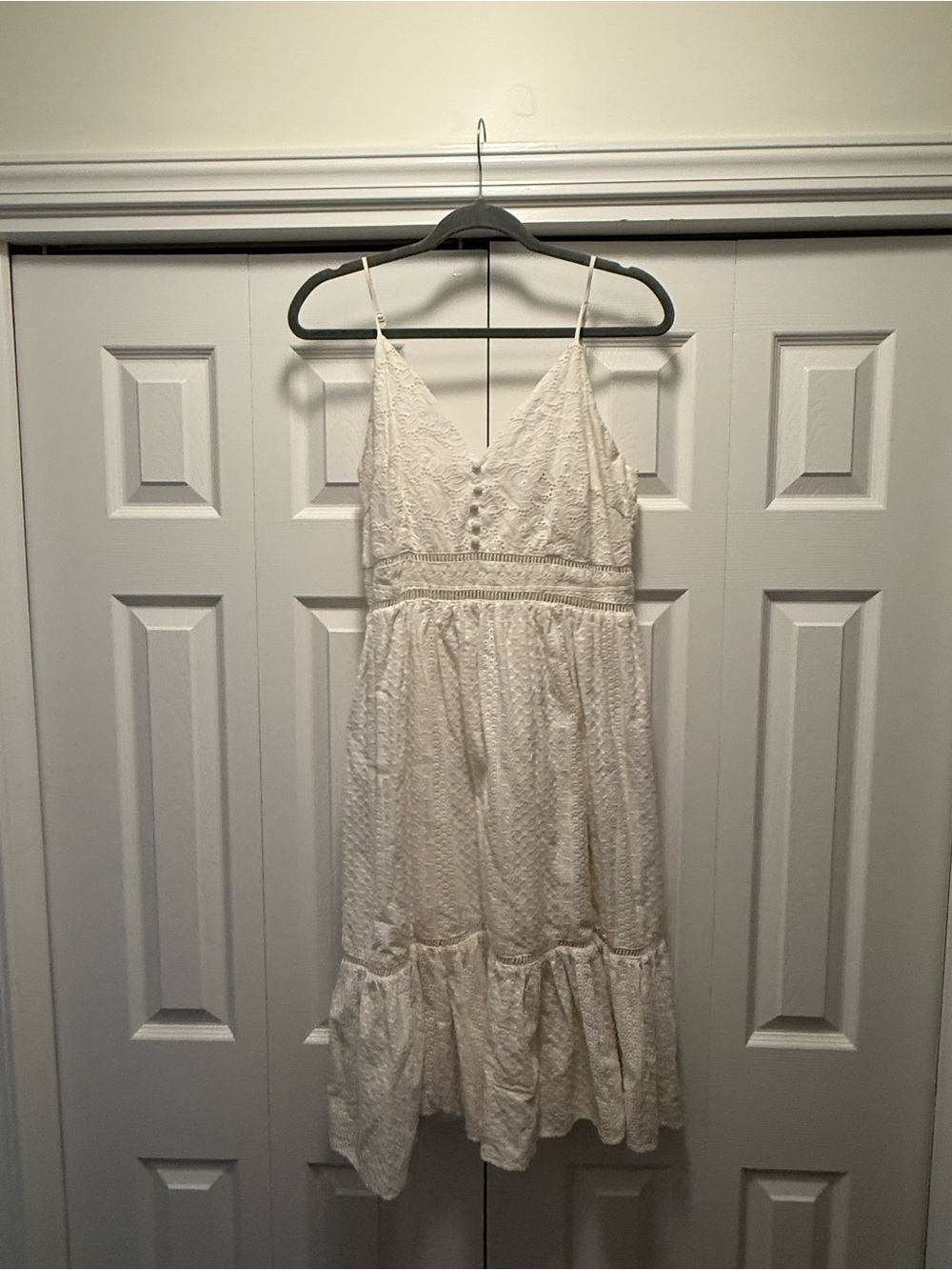Aqua White Eyelet V-Neck Midi Dress
